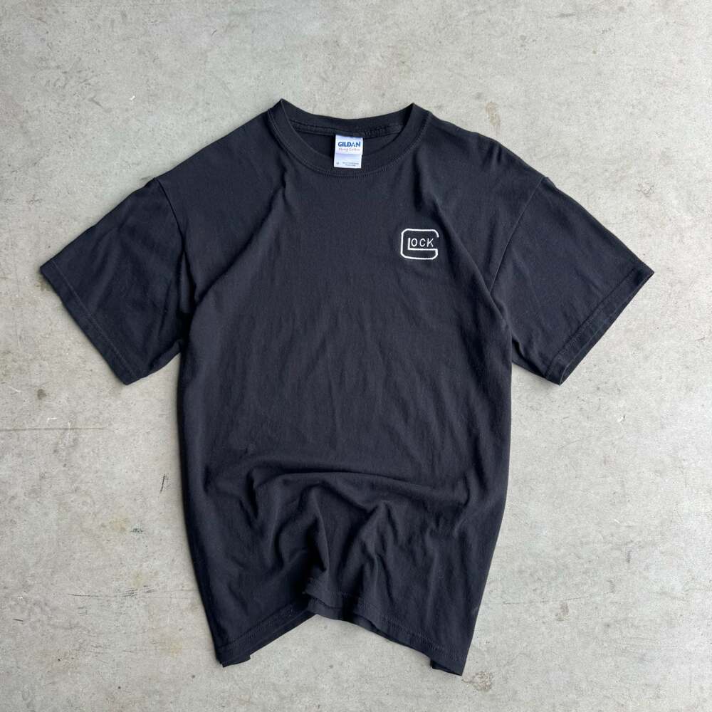 Vintage Embroidered Glock Gun Logo T-Shirt Black Size M